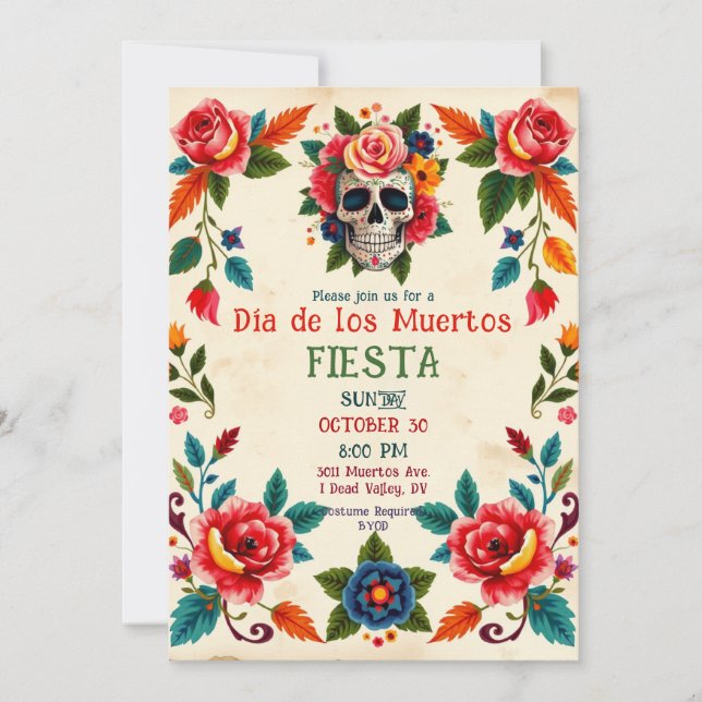 Convites 💀🎉Dia de los Muertos Osso ao Florescer (Frente)