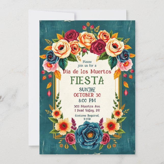 Convites 💀🎉Dia de los Muertos Pétalas & Fantasmas: (Frente)