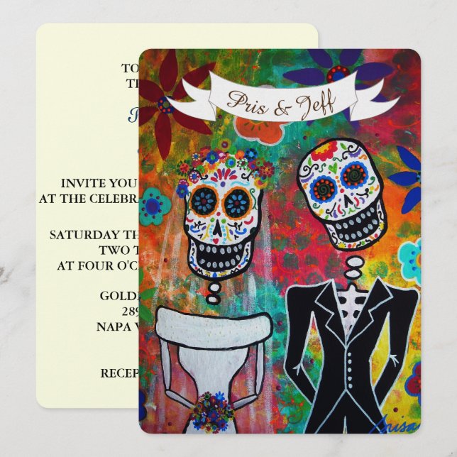 CONVITES DIA DE LOS MUERTOS WEDDING (Frente/Verso)