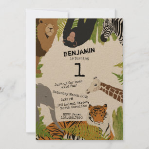 Convites Dia de Nascimento Safari de Animais Selvagens Cúpu