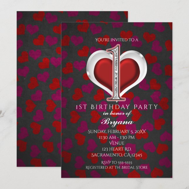 Convites Dia de os namorados Corações primeiros aniversario (Frente/Verso)