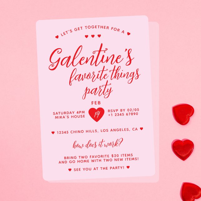 Convites Dia de os namorados do Partido Coisas Favoritas de (Pink and red Galentine's Favorite Things Party. Valentine's Day.)