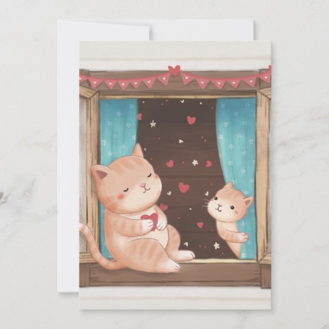 Convites Dia de os namorados: Ilustração de Gatos e Coraçõe (Frente)