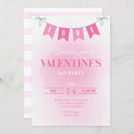 Convites Dia de os namorados Love Banner Pink Watercolor Pa