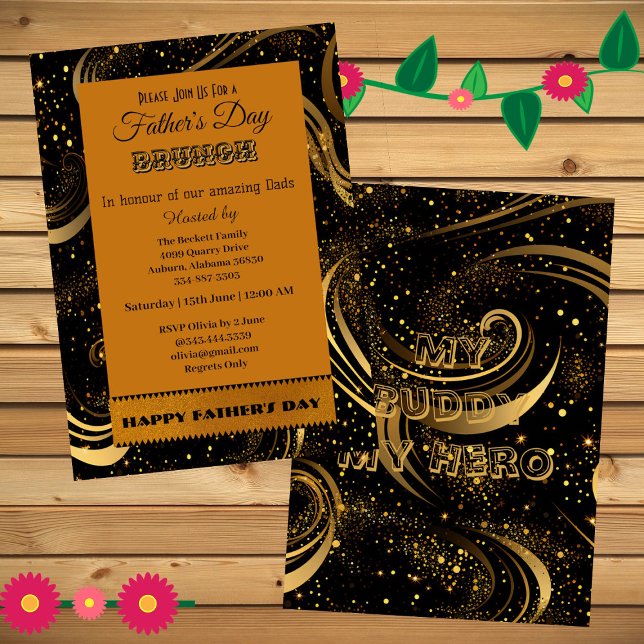 Convites Dia de os pais Brunch Dourado Curls Leafy Swirls P (Father's Day Brunch Gold Curls Leafy Swirls Party Invitation)