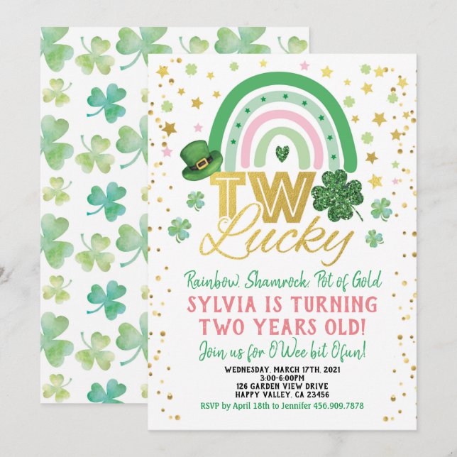 Convites Dia de São Patrício De segundo aniversário De Duas (Frente/Verso)