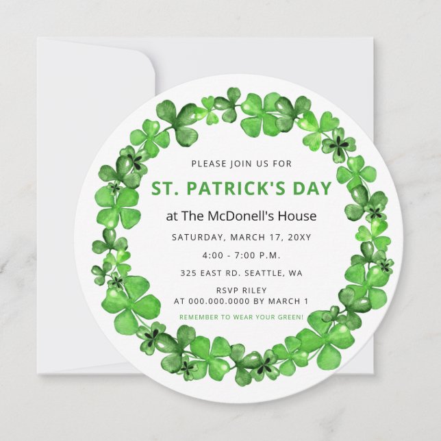 Convites Dia de São Patrício de Shamrock de Véu Verde Elega (Frente)