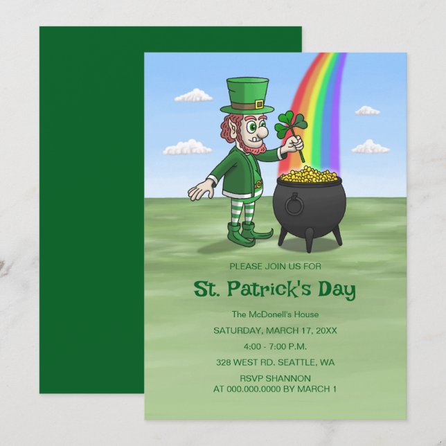 Convites Dia de São Patrício dos Leprechauns (Frente/Verso)