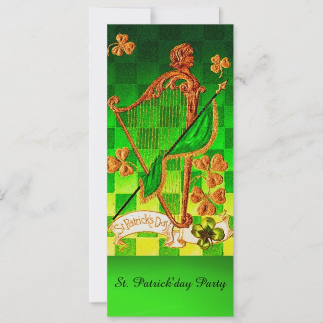 CONVITES DIA DE SÃO PATRÍCIO IRLANDÊS HARP, VERDE DOURADO S (Frente)
