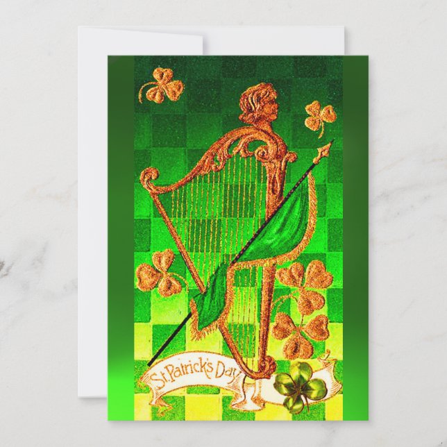 CONVITES DIA DE SÃO PATRÍCIO IRLANDÊS HARP, VERDE DOURADO S (Frente)