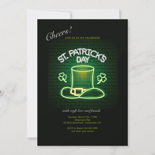 Convites Dia de São Patrício Neon (Frente)