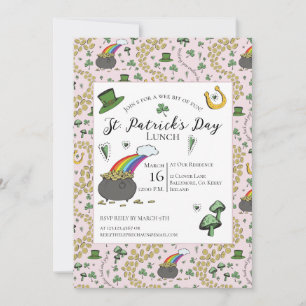 Convites Dia de São Patrício rosa e verde do almoço Dourado