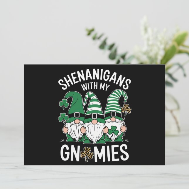 Convites Dia de São Patrício Shamrock Sortudo Leopardo Gnom (Em pé/Frente)