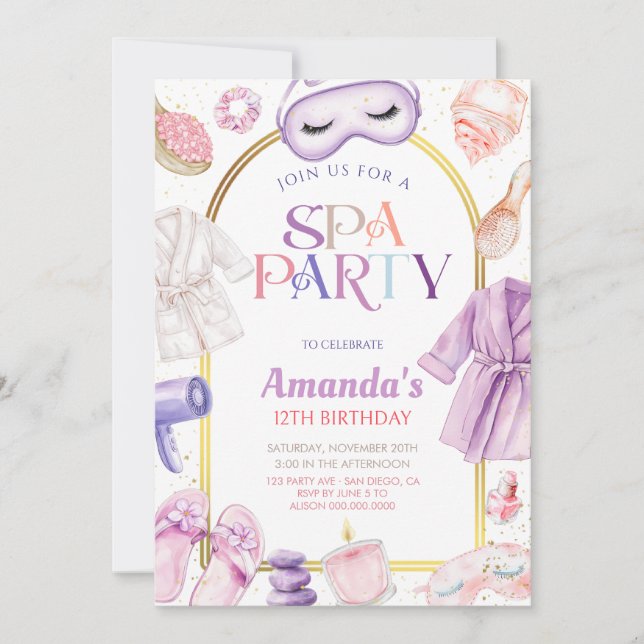 Convites Dia de Spa Aniversário de Meninas (Frente)