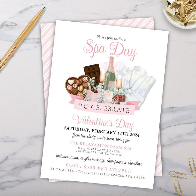 Convites Dia de Spa com Champanhe e Chocolate Glamouroso de (Elegant glamorous chocolate spa day champagne pamper me party invitation for Valentine's Day party)