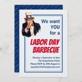 Convites DIA DE TRABALHO BARBECUE Tio Sam Personalizado