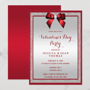 Convites Dia do Namorados Ruby Red & Silver Glitter Elegant