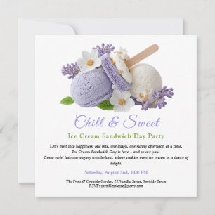 Convites Dia do Sanduíche de Sorvete de Lavanda Aquarela