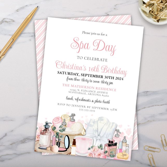 Convites Dia do Spa Glamoroso Adulto Adolescente Adulto Bri (glamorous girls tween teen bridal birthday party invitation for makeup pamper me party)