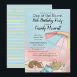 Convites Dia do Verão na praia 18ª Festa de aniversário<br><div class="desc">Celebre o verão e seu aniversário com um dia na praia (ou apenas ao lado do poolside e você pode fingir) com esta design de festa de aniversário "Dia na Praia" que pode ser personalizada para qualquer idade. Possui um céu aquoso com um guarda-chuva colorido de praia, uma toalha de...</div>