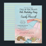 Convites Dia do Verão na praia 18ª Festa de aniversário<br><div class="desc">Celebre o verão e seu aniversário com um dia na praia (ou apenas ao lado do poolside e você pode fingir) com esta design de festa de aniversário "Dia na Praia" que pode ser personalizada para qualquer idade. Possui um céu aquoso com um guarda-chuva colorido de praia, uma toalha de...</div>