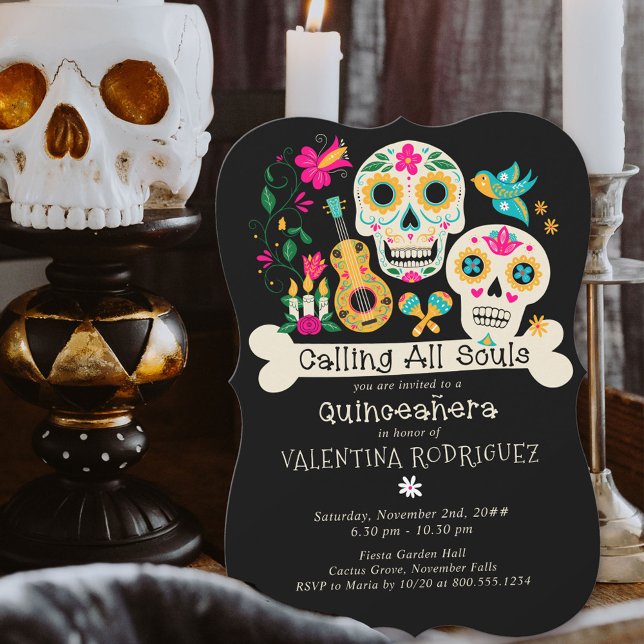 Convites Dia dos Mortos Chamando todas as Almas Quinceanera (Day of the Dead Quinceanera Invitation from my Dia de los Muertos collection )