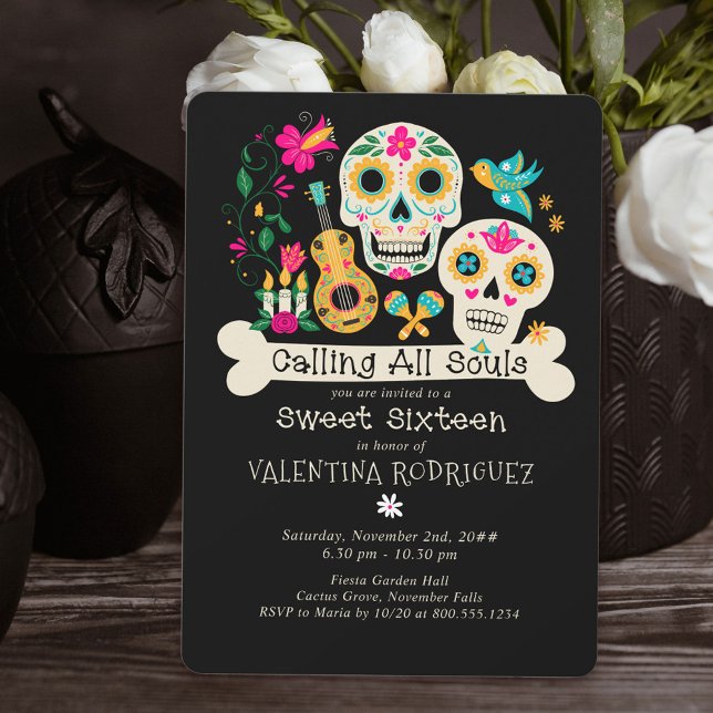 Convites Dia dos Mortos Chamando todos os Espíritos Doze An (Day of the Dead Sweet Sixteen Invitation from my Dia de los Muertos collection)