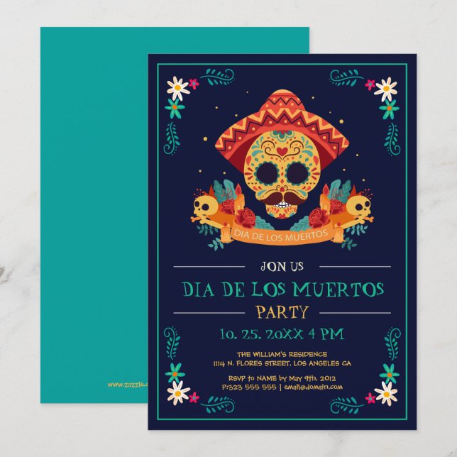 Convites Dia dos Mortos, Dia De Los Muertos, Festa Convidad (Frente/Verso)