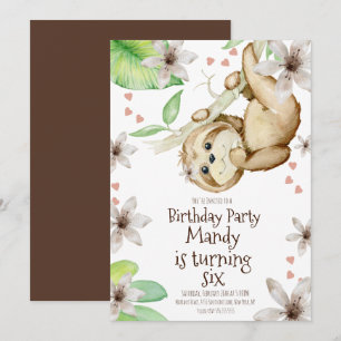 Convites Dia dos Namorados Sloth Floral Aniversário Aquarel