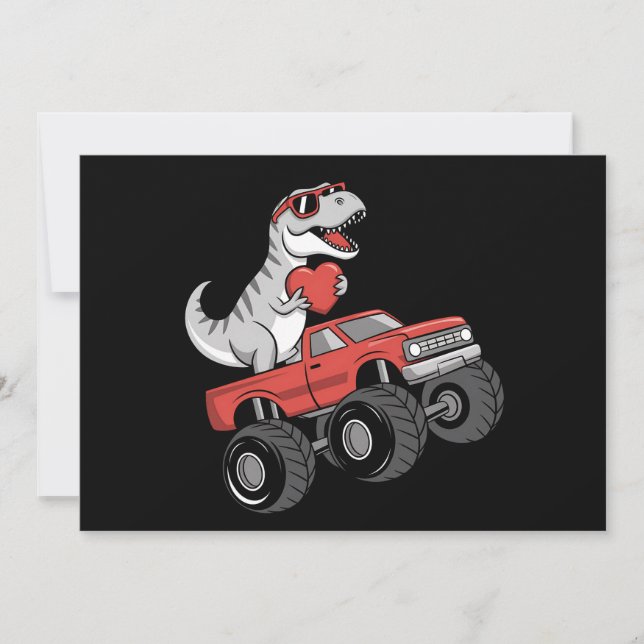 Convites Dia dos Namorados T Rex Dinossauro Pilotando Camin (Frente)