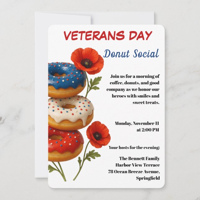 Convites Dia dos Veteranos | Celebração Social de Donuts (Frente)