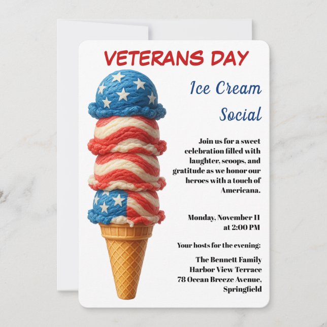 Convites Dia dos Veteranos | Festa social de sorvete (Frente)
