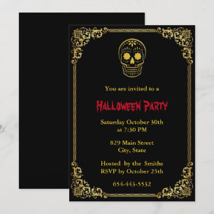 Convites Dia Dourado Do Halloween Do Crânio Do Açúcar Morto
