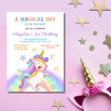 Dia Mágico Arco-íris Estrelas Unicórnio Aniversári