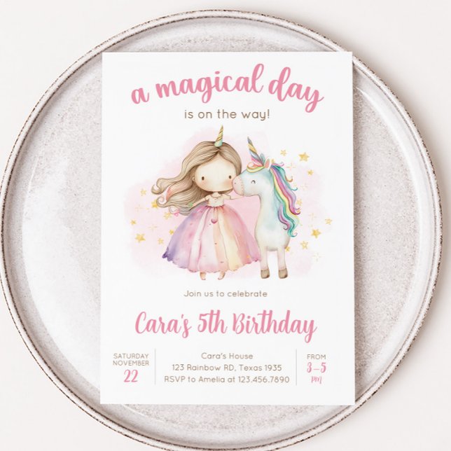Convites Dia Mágico do Unicórnio Festa de Aniversário (Unicorn Birthday Party Invitation)