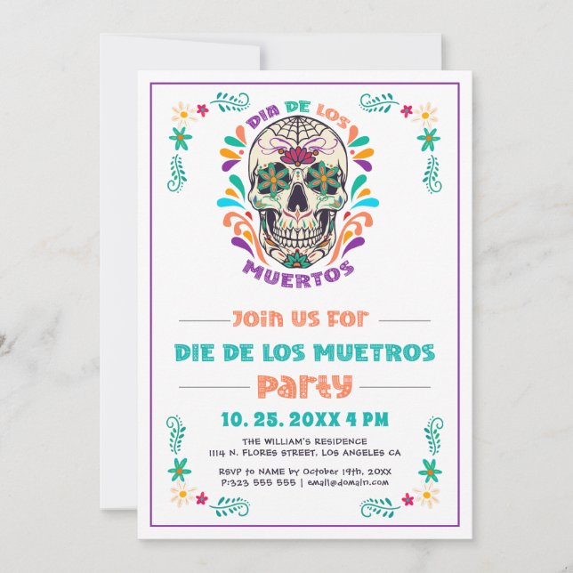 Convites Dia Mexicano da Morte, Dia De Los Muertos (Frente)