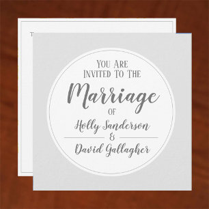 Convites Dia Simples de Cinza Prateada e Casamento Branco