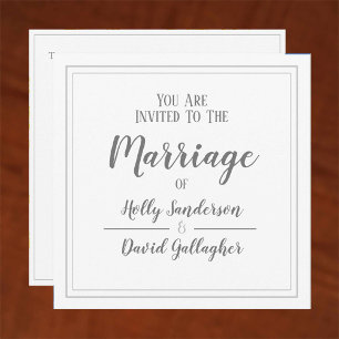 Convites Dia Simples de Cinzas Quadradas e Casamento Branco