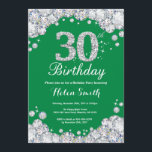 Convites Diamante aniversário de 30 anos verde e prata<br><div class="desc">Convite para aniversário de 30 anos. Diamante Verde e Silver Rhinestone. Convite para o Elegante Birthday Bash. Aniversário Adulto. Aniversário das mulheres. Homens Aniversário.
Para mais personalização,  clique no botão "Personalizar" e use a ferramenta design para modificar este modelo.</div>