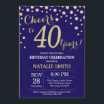 Convites Diamante aniversário de 40 anos azul e Dourado<br><div class="desc">Convite aniversário de 30 anos com Marinho Azul e Dourado Fundo de Diamante Glitter. Dourada Confetti. Aniversário Adulto. Homens ou Mulheres Aniversário. Para mais personalização,  clique no botão "Personalizar" e use nossa ferramenta de design para modificar este modelo.</div>
