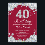 Convites Diamante aniversário de 40 anos Burgundy Vermelho<br><div class="desc">Convite para aniversário de 40 anos. Diamante Vermelho e Rhinestone Silver. Convite para o Elegante Birthday Bash. Aniversário Adulto. Aniversário das mulheres. Homens Aniversário.
Para mais personalização,  clique no botão "Personalizar" e use a ferramenta design para modificar este modelo.</div>