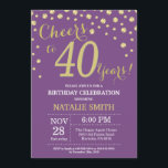Convites Diamante aniversário de 40 anos roxo e Dourado<br><div class="desc">aniversário de 30 anos com fundo de diamante roxo e Dourado com brilho. Dourada Confetti. Aniversário Adulto. Homens ou Mulheres Aniversário. Para mais personalização,  clique no botão "Personalizar" e use nossa ferramenta de design para modificar este modelo.</div>