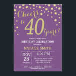 Convites Diamante aniversário de 40 anos roxo e Dourado<br><div class="desc">aniversário de 30 anos com fundo de diamante roxo e Dourado. Dourado Confetti. Aniversário Adulto. Homens ou Mulheres Aniversário.
Para mais personalização,  clique no botão "Personalizar" e use a ferramenta design para modificar este modelo.</div>