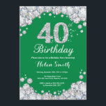 Convites Diamante aniversário de 40 anos verde e prata<br><div class="desc">Convite para aniversário de 40 anos. Diamante Verde e Silver Rhinestone. Convite para o Elegante Birthday Bash. Aniversário Adulto. Aniversário das mulheres. Homens Aniversário.
Para mais personalização,  clique no botão "Personalizar" e use a ferramenta design para modificar este modelo.</div>