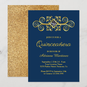 Convites Diamante Azul Dourado Azul Marinho Quinceanera