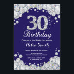 Convites Diamante Azul e Prata do Marinho aniversário de 30<br><div class="desc">Convite para aniversário de 30 anos. Diamante Azul marinho e Rinotraqueíte Prateada. Convidado Elegante Birthday Bash. Aniversário Adulto. Mulheres Aniversário. Homens Aniversário. Para mais personalização,  clique no botão "Personalizar" e use nossa ferramenta de design para modificar este modelo.</div>