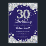 Convites Diamante Azul e Prata do Marinho aniversário de 30<br><div class="desc">Convite para aniversário de 30 anos. Diamante Azul marinho e Rinotraqueíte Prateada. Convidado Elegante Birthday Bash. Aniversário Adulto. Mulheres Aniversário. Homens Aniversário. Para mais personalização,  clique no botão "Personalizar" e use nossa ferramenta de design para modificar este modelo.</div>