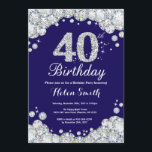 Convites Diamante Azul e Prata do Marinho aniversário de 40<br><div class="desc">Convite para aniversário de 40 anos. Diamante Azul marinho e Rinotraqueíte Prateada. Convidado Elegante Birthday Bash. Aniversário Adulto. Mulheres Aniversário. Homens Aniversário. Para mais personalização,  clique no botão "Personalizar" e use nossa ferramenta de design para modificar este modelo.</div>