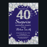 Convites Diamante Azul Silver Marinho Surpresa<br><div class="desc">Convite para aniversário de 40 anos surpresa. Fundo Vermelho Diamante Azul e Marinho Rhinestone. Convite para o Elegante Birthday Bash. Aniversário Adulto. Aniversário das mulheres. Homens Aniversário.
Para mais personalização,  clique no botão "Personalizar" e use a ferramenta design para modificar este modelo.</div>