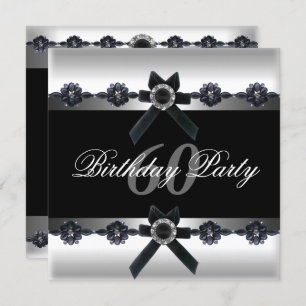 Convites Diamante branco preto Festa de aniversário 60